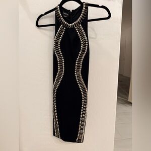 bebe Black Mini Dress with Metallic Accents